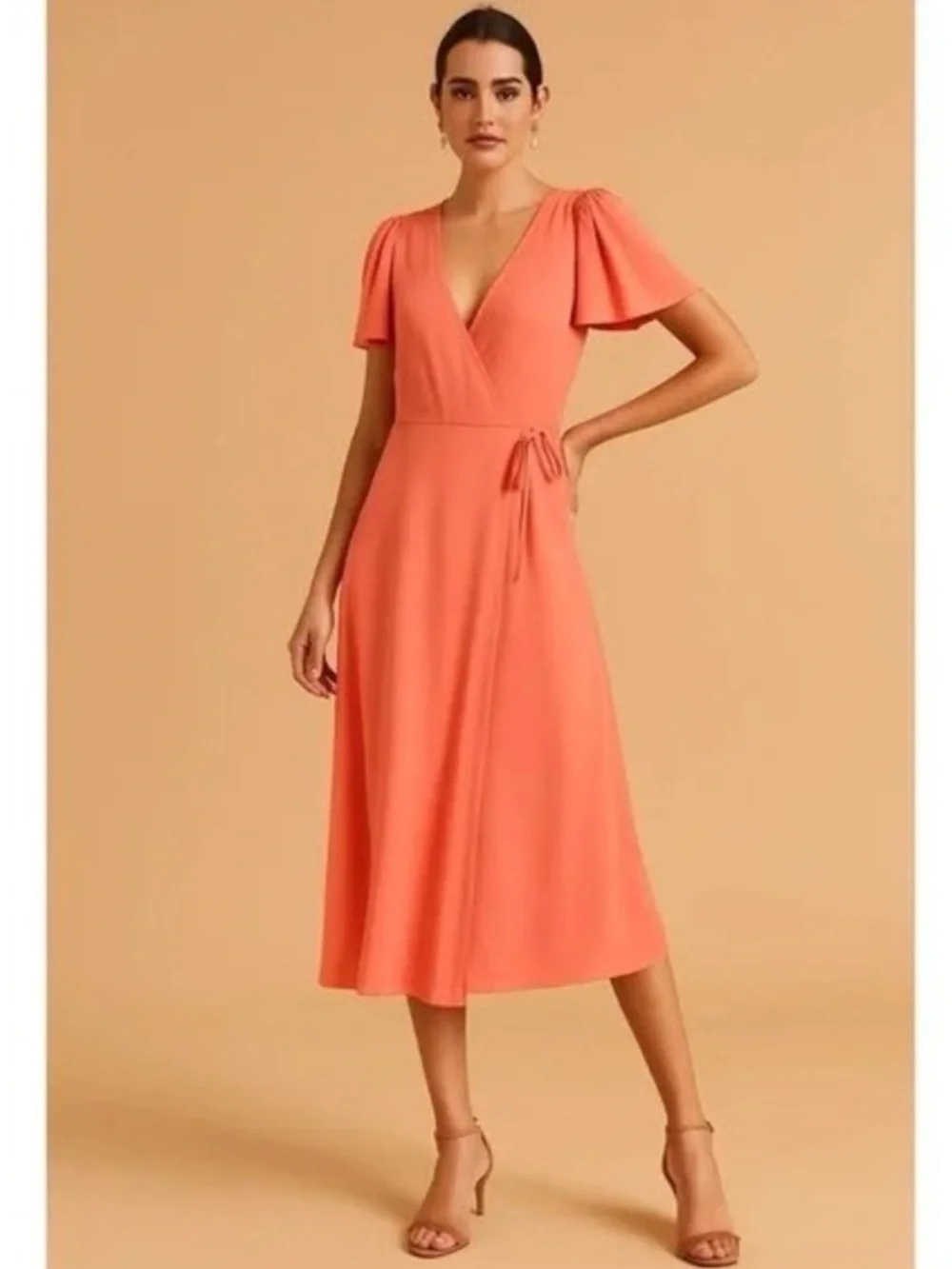 Abercrombie & Fitch Coral Wrap Midi Dress